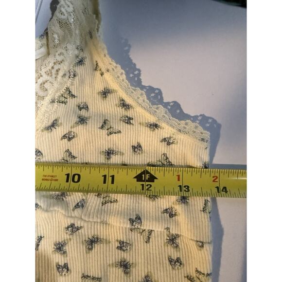 Lace Trim Y2K Tank Top Sz M Cottagecore Coquette Fairy Butterflies Butter Yellow - Picture 5 of 6